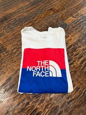 The North Face White Tee with Red & Blue Logo